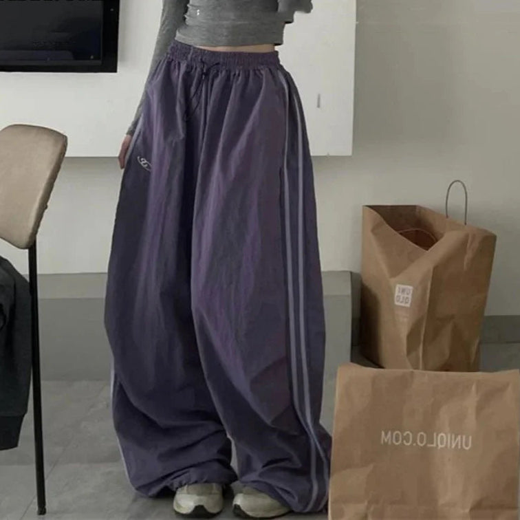 Oversized Hip Hop Baggy Pants – Fashionable, Striped Design, Pocket Detail, Elastic High Waist, Cargo Style, Streetwear, Loose Fit