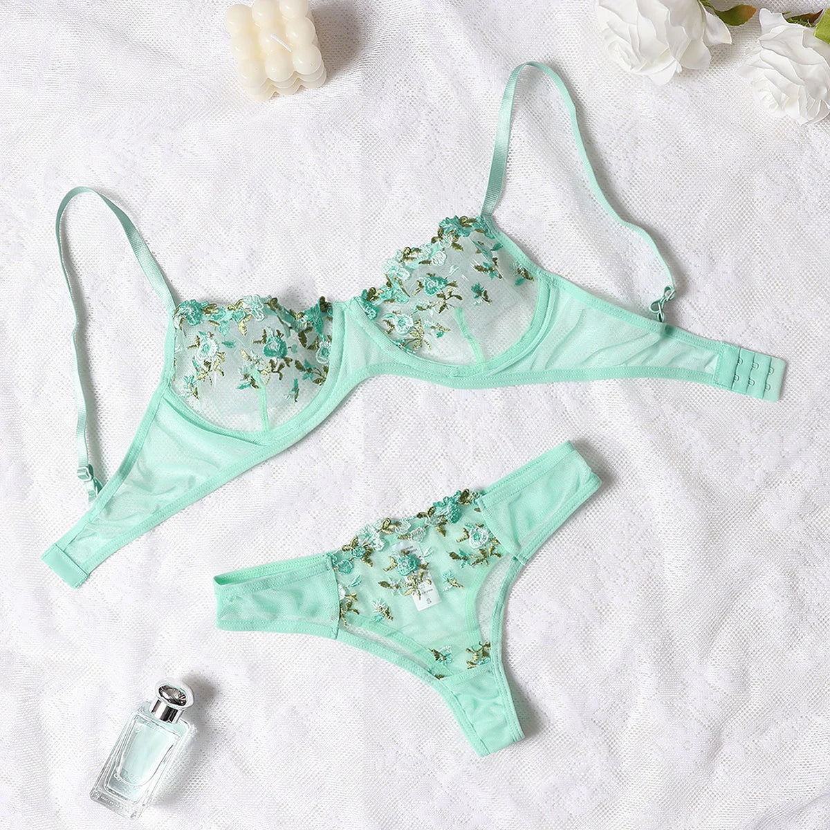 Round Up Night Sexy Lingerie Set – Women's 2-Piece Floral Embroidery, Erotic Underwear, Seductive Lenceria