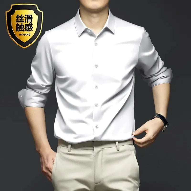 Elastic Cotton Denim Shirt – Long Sleeve, Slim Fit, Casual Men's Designer Shirt
