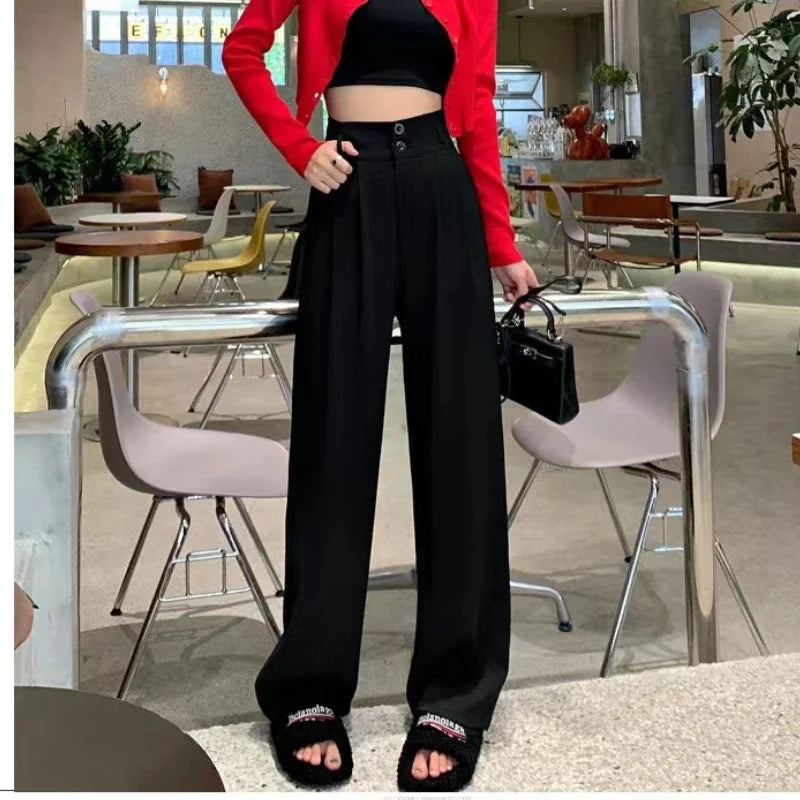 Elegant Wide Leg Pants – Korean Style, High Waist, Baggy Fit, Office Ladies, Fashionable, Loose Suit Trousers, Streetwear