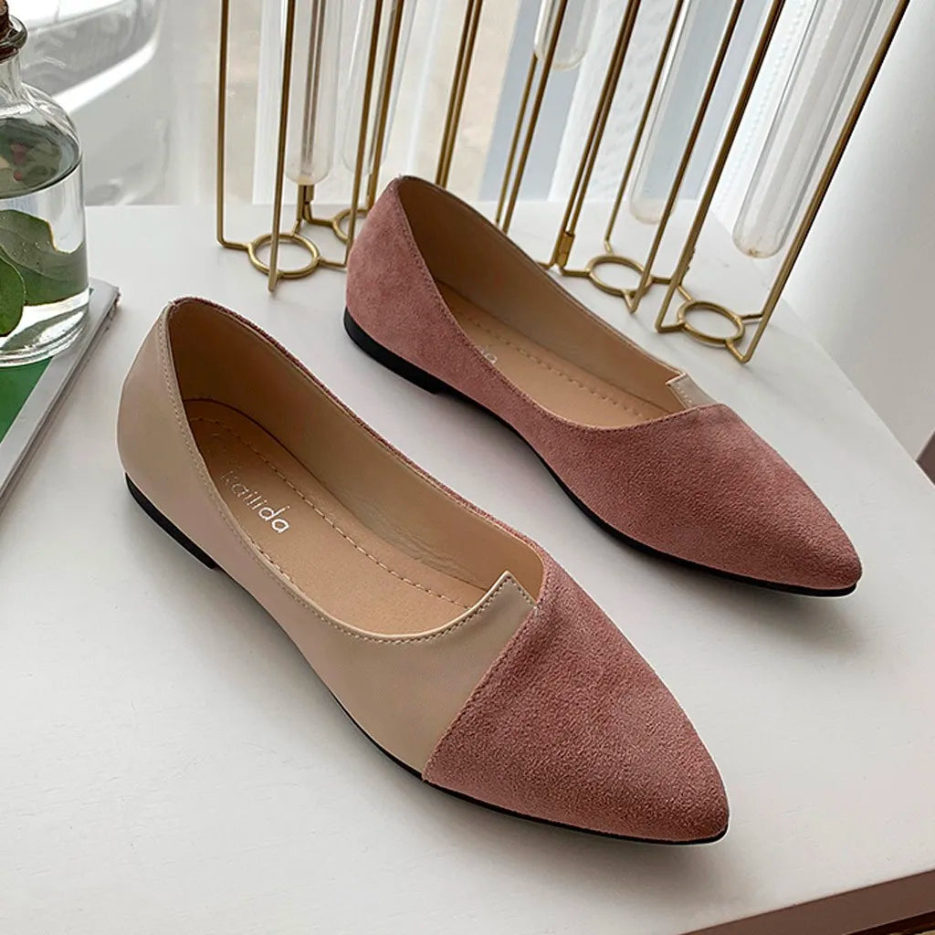 Fashion Splice Mule Flats - Pointed Toe Ballerina Ballet Flats, Casual Slip-On Shoes for Women, Loafers Zapatos