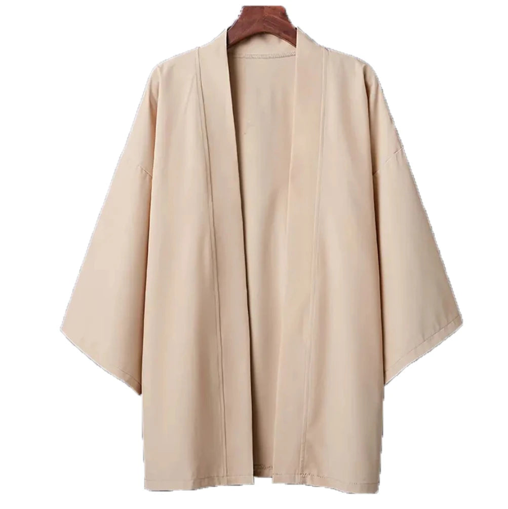 Men's Lightweight Kimono Shirt – Seven Sleeve Open Front Cardigan, Japanese Style Yukata Bathrobe, Samurai-Inspired Clothing