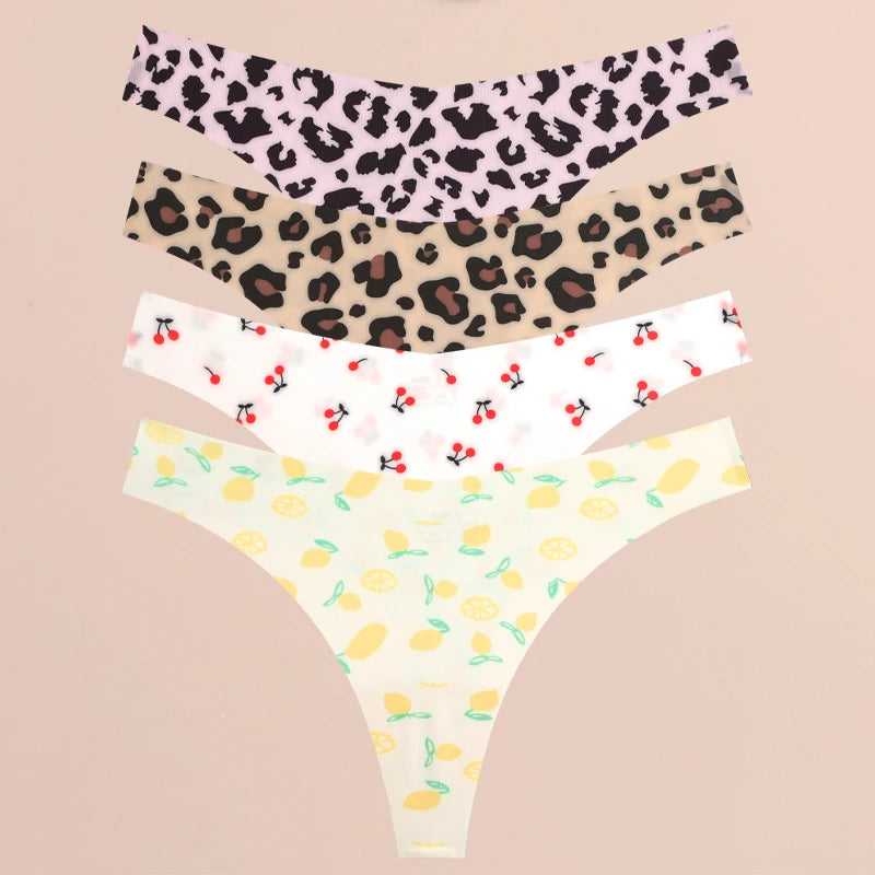 4PCS Ultra Soft Thong Panties – Sexy Graphic Print, Seamless, Stretch, Leopard G-String, Comfortable Lingerie
