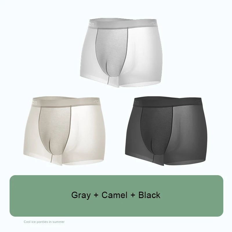 3PCS Set Ice Silk Men's Panties – Sports, Quick Drying, Fashion Shorts, Thin, Plus Size, Boxer Underwear, Luxury Gift