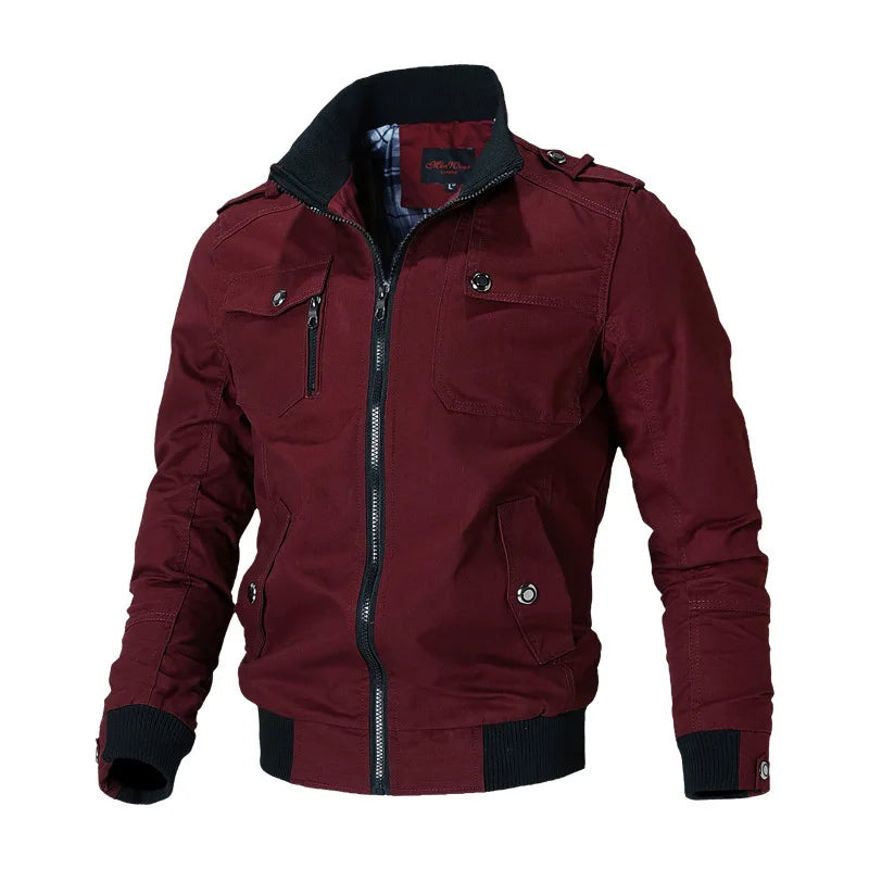 Bomber Jacket Men – Fashion Casual Windbreaker, Solid Color Stand Collar, Slim Fit, Spring and Autumn Outwear for Men