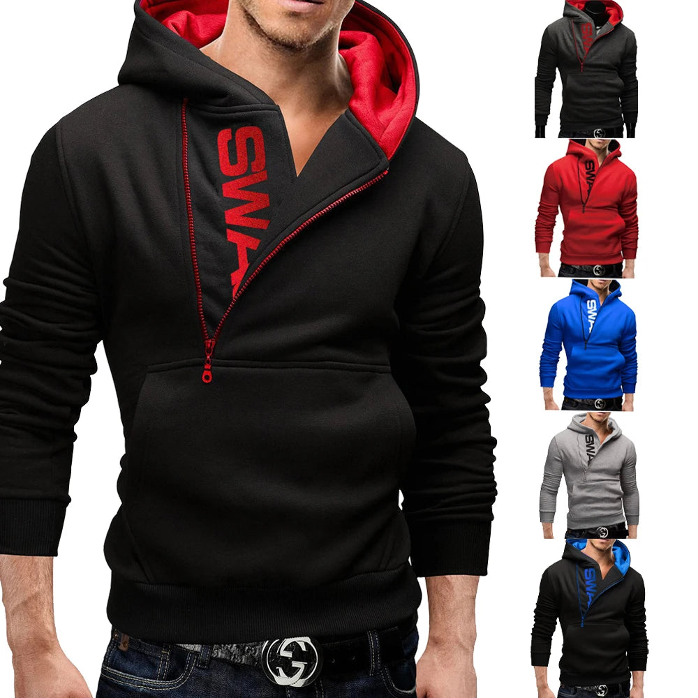 Men's Long Sleeve Zipper Hoodie – High Neck Pullover Sweatshirt, Casual Jacket Coat