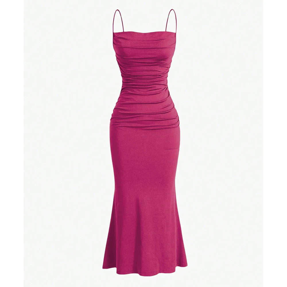 All Seasons Women's Maxi Dress – Elegant, Slim Fit, Spaghetti Strap, Mermaid Hem, Fashion Party Outfit