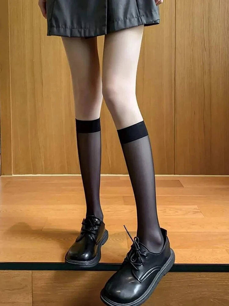 4 Pairs Black White Semi-Transparent Nylon Socks – Classic, Versatile, Comfortable, Breathable, Suitable for Daily Wear