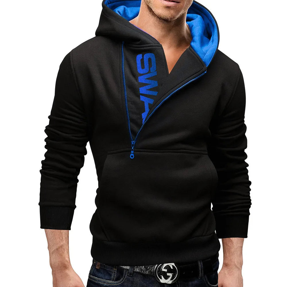 Men's Long Sleeve Zipper Hoodie – High Neck Pullover Sweatshirt, Casual Jacket Coat