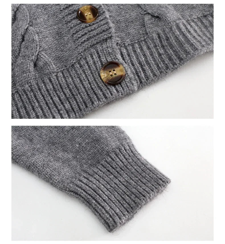 V-Neck Cropped Cardigan – Twist Knitted, Long Sleeve, Warm Autumn Winter Korean Jacket