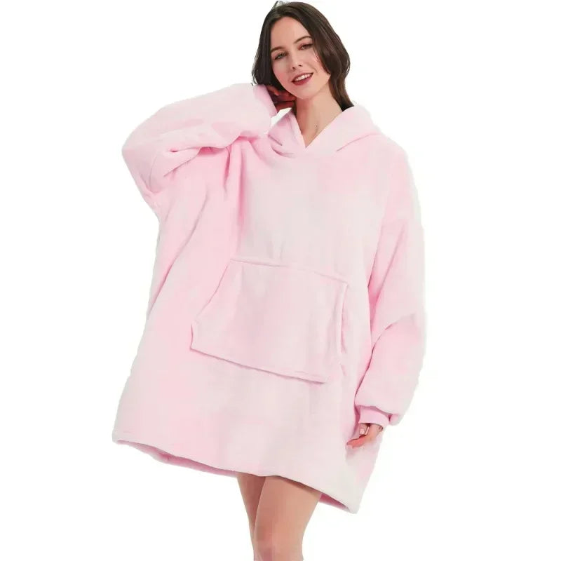 Winter Oversized Blanket Hoodie – Unisex Pullover, Fleece, Long Flannel Sleeves, Giant TV Sweatshirt