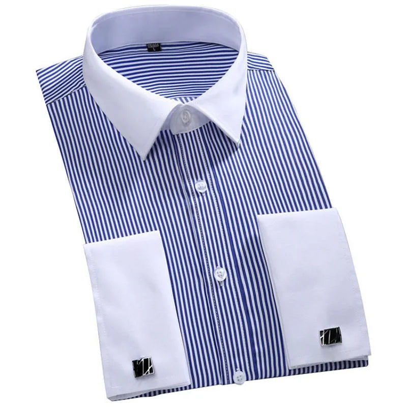 Men's French Cuff Formal Shirt – New White Long-Sleeved Business Button Shirt, Regular Fit With Cuff Buttons
