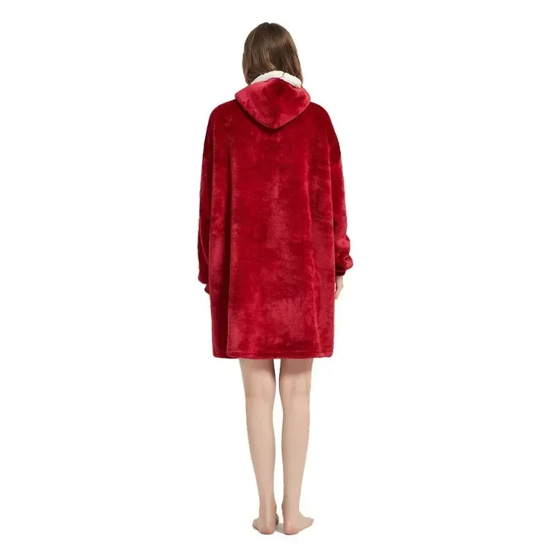Winter Oversized Blanket Hoodie – Unisex Pullover, Fleece, Long Flannel Sleeves, Giant TV Sweatshirt