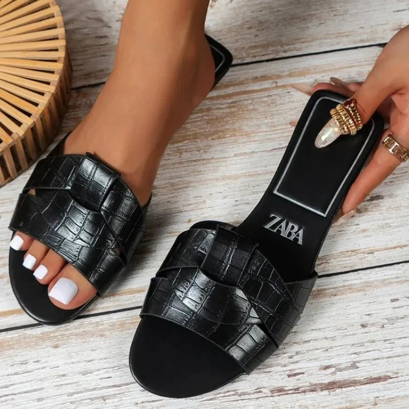 Designer Brand Flat Slippers - Woven Comfortable Casual Bottom Slippers for Women, Summer New Collection