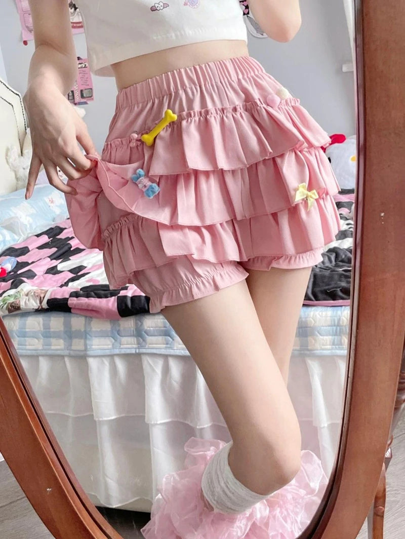 Y2K Sweet Ruffle Mini Skirt – Kawaii Lolita A-Line, Harajuku High-Waisted Bow Skirt in Pink & White