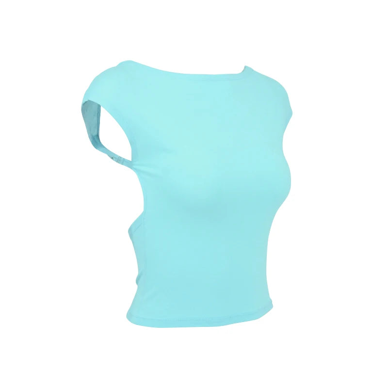 Sexy Backless T-Shirt – Short Sleeve, Solid Color, O-Neck, Fashionable, Summer, Clubwear, Streetwear, Casual, Slim Fit