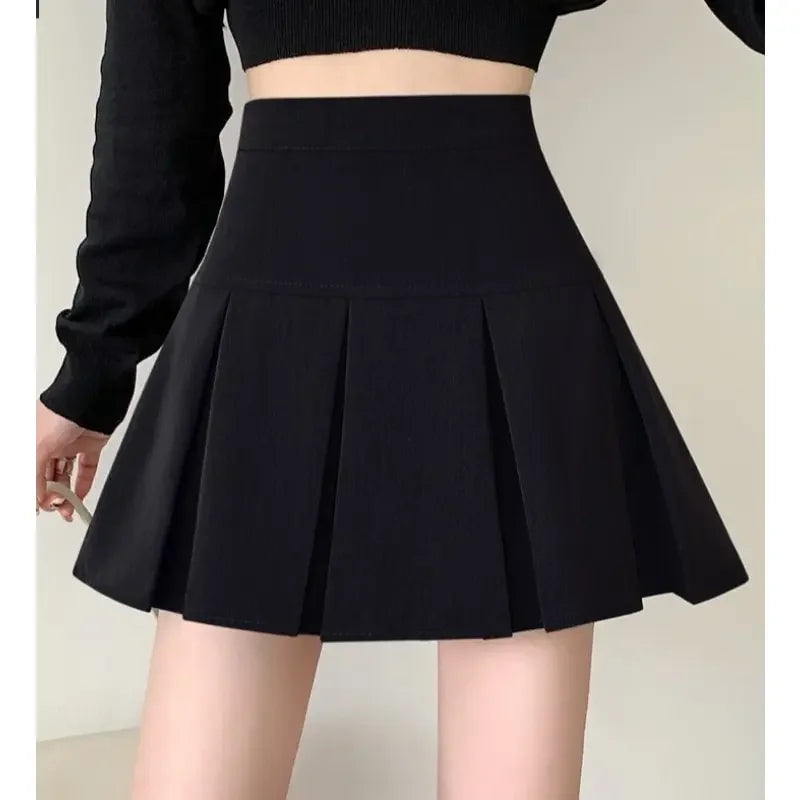 Summer Women's Pleated Skirt – Slim Fit, Solid Color, High-Waisted, College Style A-Line
