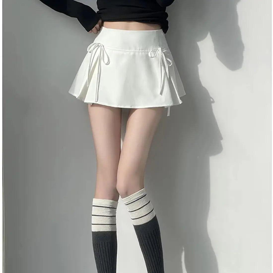 Women's Y2K Bow Skirt – Pleated A-Line, Solid Color, Harajuku Korean Preppy Style
