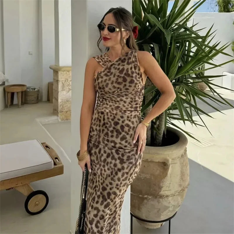 Leopard Print Mesh Bodysuit – Sleeveless, Off-Shoulder, Tight Fit, Sexy Summer Lingerie
