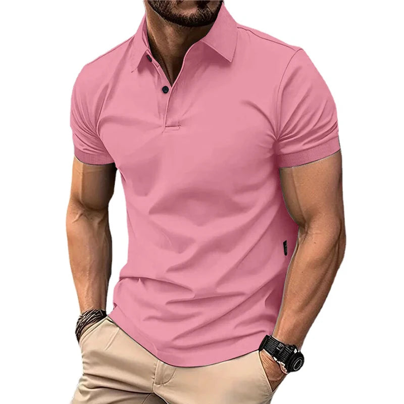 Men's Solid Color Polo Shirt – Short Sleeve Lapel Button T-shirts, Casual Streetwear, Lightweight Jogging Tops