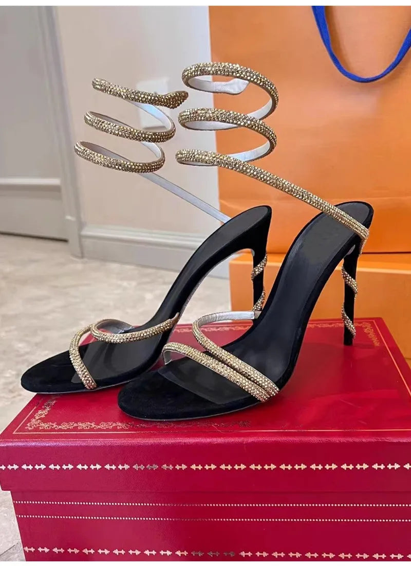 Star Style Crystal Snake Sandals – Women's Sexy Stiletto High Heels, Gladiator Sandals for Summer Party & Prom