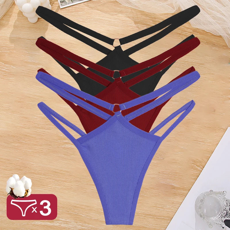 3PCS Set Women's Cotton G-String Thongs – Low Waist, Sexy, Hollow Out, Elastic, Breathable Lingerie