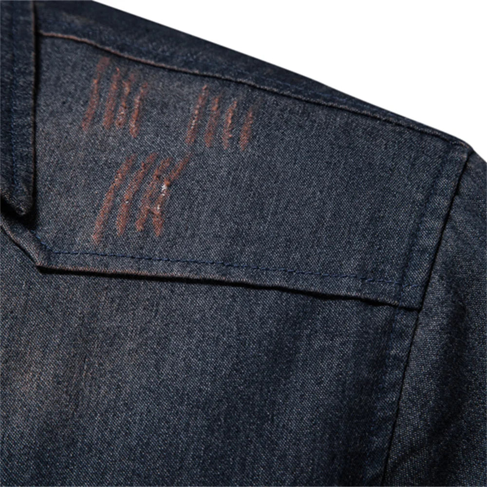 Elastic Cotton Denim Shirt – Long Sleeve, High-Quality Cowboy Shirt for Men, Casual Slim Fit, Designer Menswear