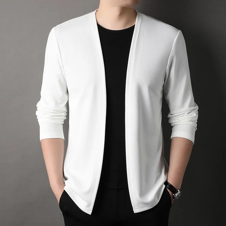 Slim Cardigan – Spring and Autumn Thin Outwear, Casual Long-Sleeved Trendy Versatile Men's Fashion Solid Color Slim Autumn Cardigan