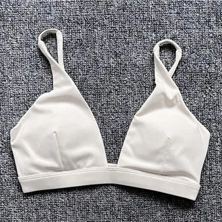 1/2PCS Nude Deep V-Neck Sports Bra & High-Waist Shorts – Women’s Yoga & Gym Workout Set
