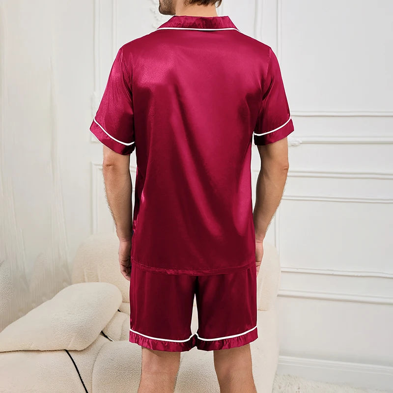 Men's Summer Pajamas Set – Short Sleeve, Button-Down Shirt with Pocket, Matching Shorts, Comfortable Loungewear Sleepwear