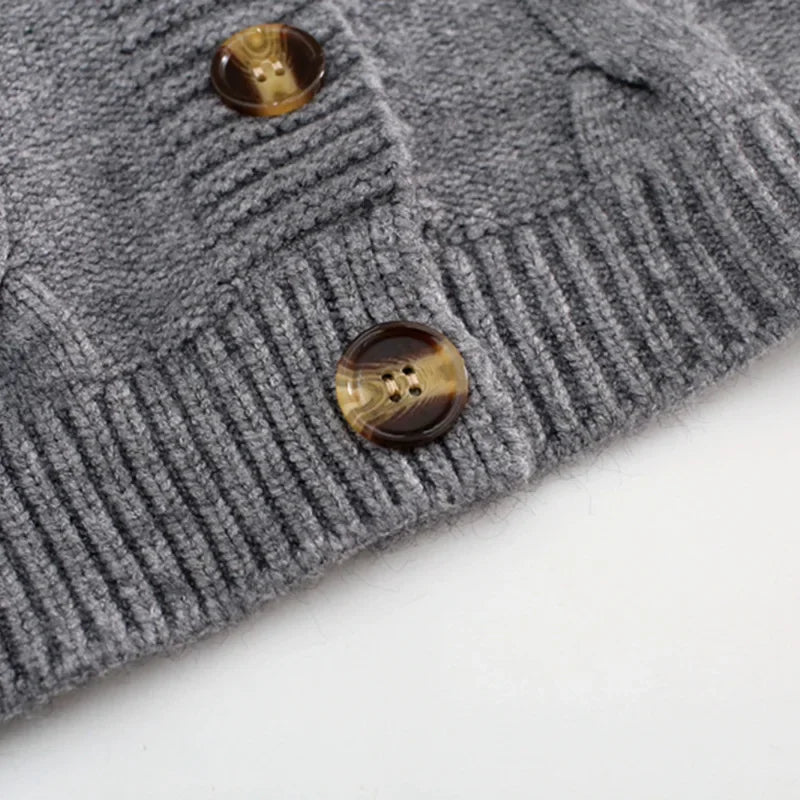 V-Neck Cropped Cardigan – Twist Knitted, Long Sleeve, Warm Autumn Winter Korean Jacket