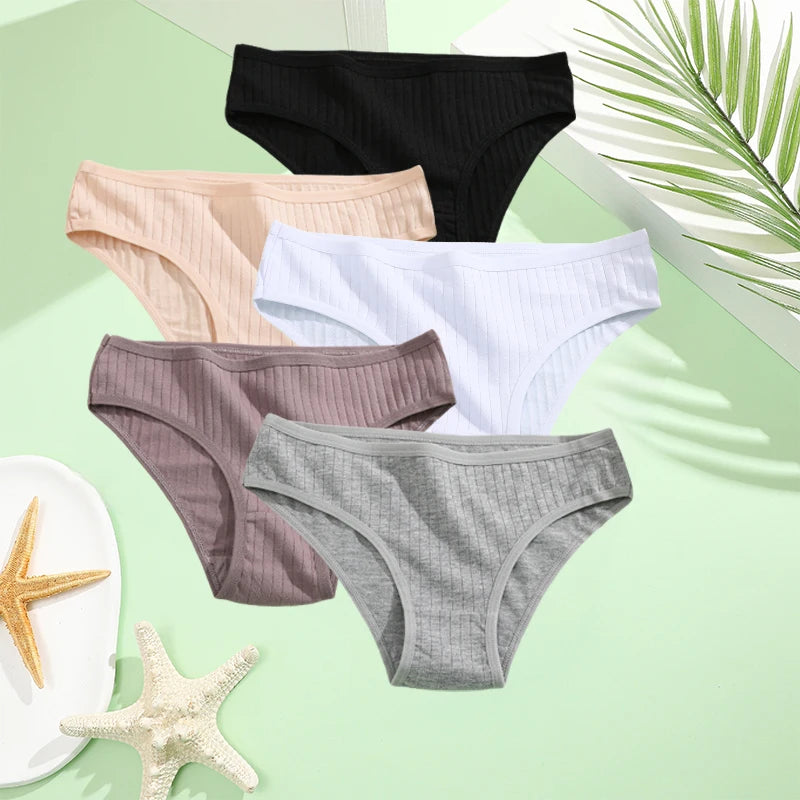 5PCS Set Cotton Panties – Women's Underwear, Sexy Lingerie, Solid Color Briefs, Comfortable Intimate Wear
