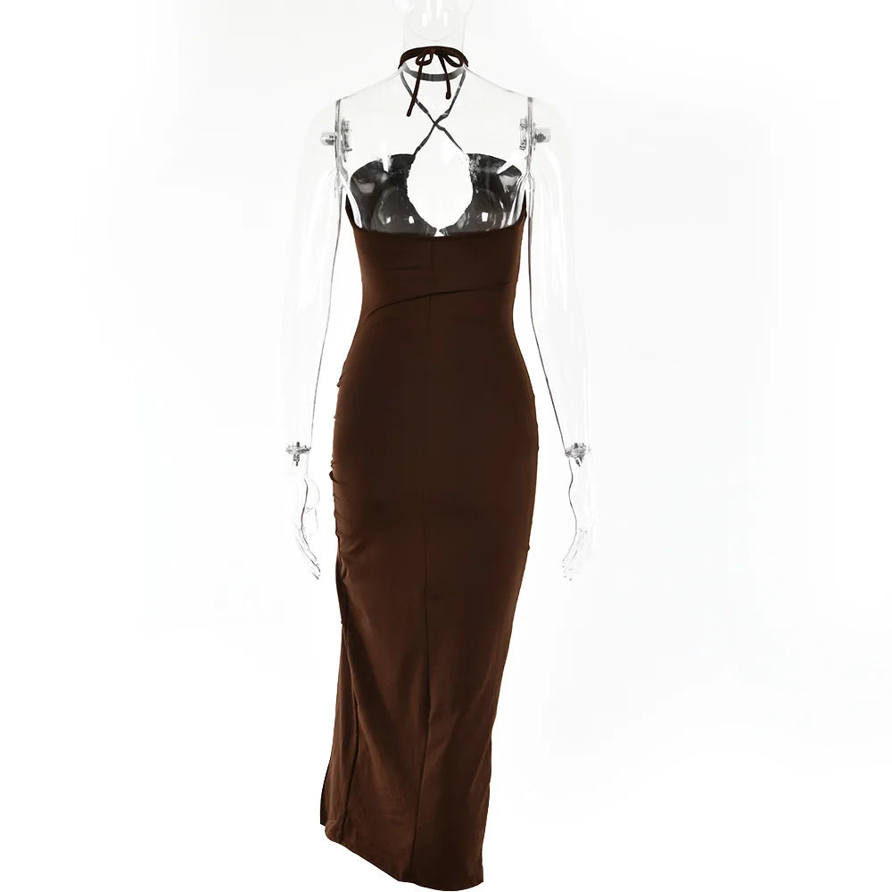 Sleeveless Backless Midi Bodycon Dress – Sexy Slim Nightclub Partywear for Women