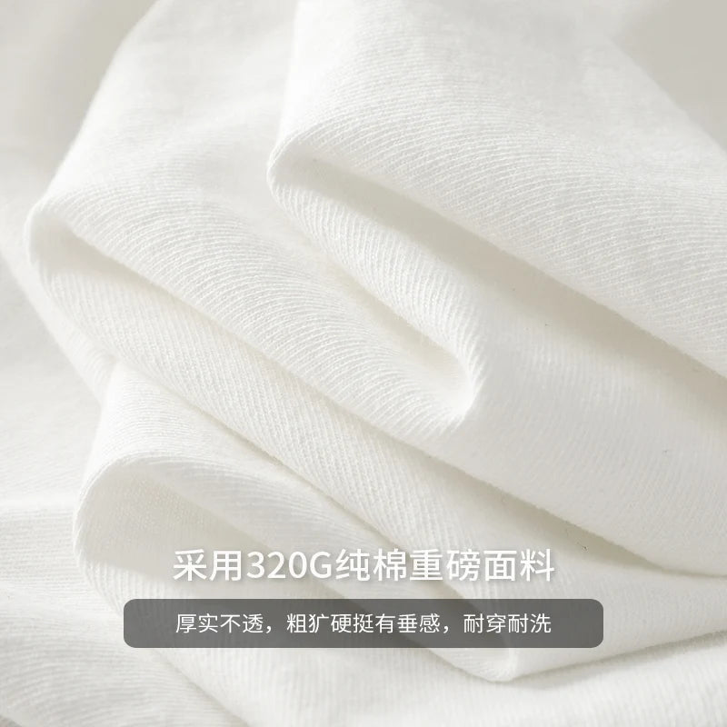 Heavyweight Long-Sleeve T-Shirt – 100% Cotton, O-Neck, Plain White, Oversized Men's Wear