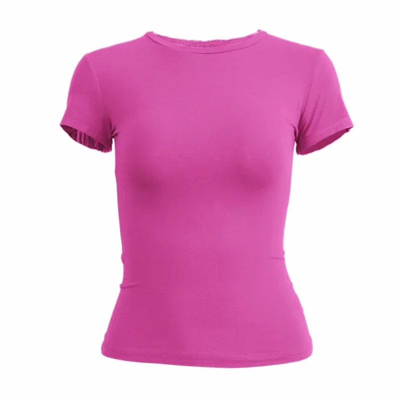 Women's Short Sleeve T-Shirt – Slim Fit, O-Neck, Knitted Sheath, Sporty Streetwear Y2K