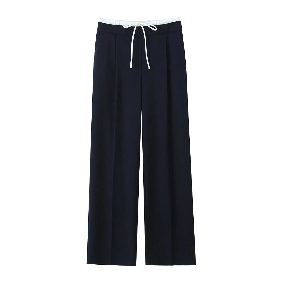 Women Fashion Straight Pants – Solid Color, Lace-Up, Side Zipper, Vintage Style, High Elastic Waist, Chic Lady Trousers