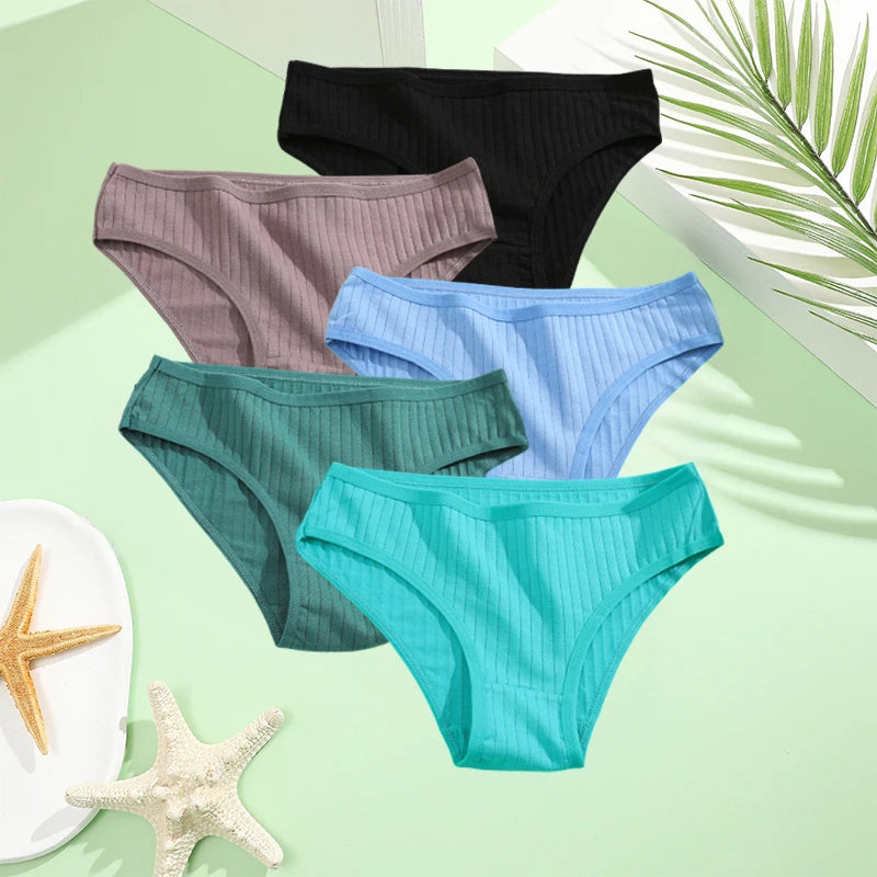 5PCS Set Cotton Panties – Women's Underwear, Sexy Lingerie, Solid Color Briefs, Comfortable Intimate Wear