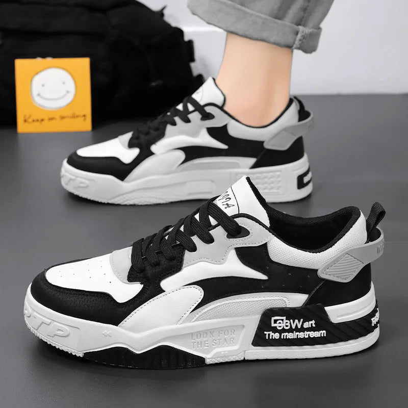 Men's Sneakers – Comfortable Platform, Lace-up Vulcanized Shoes, White Casual Sneakers