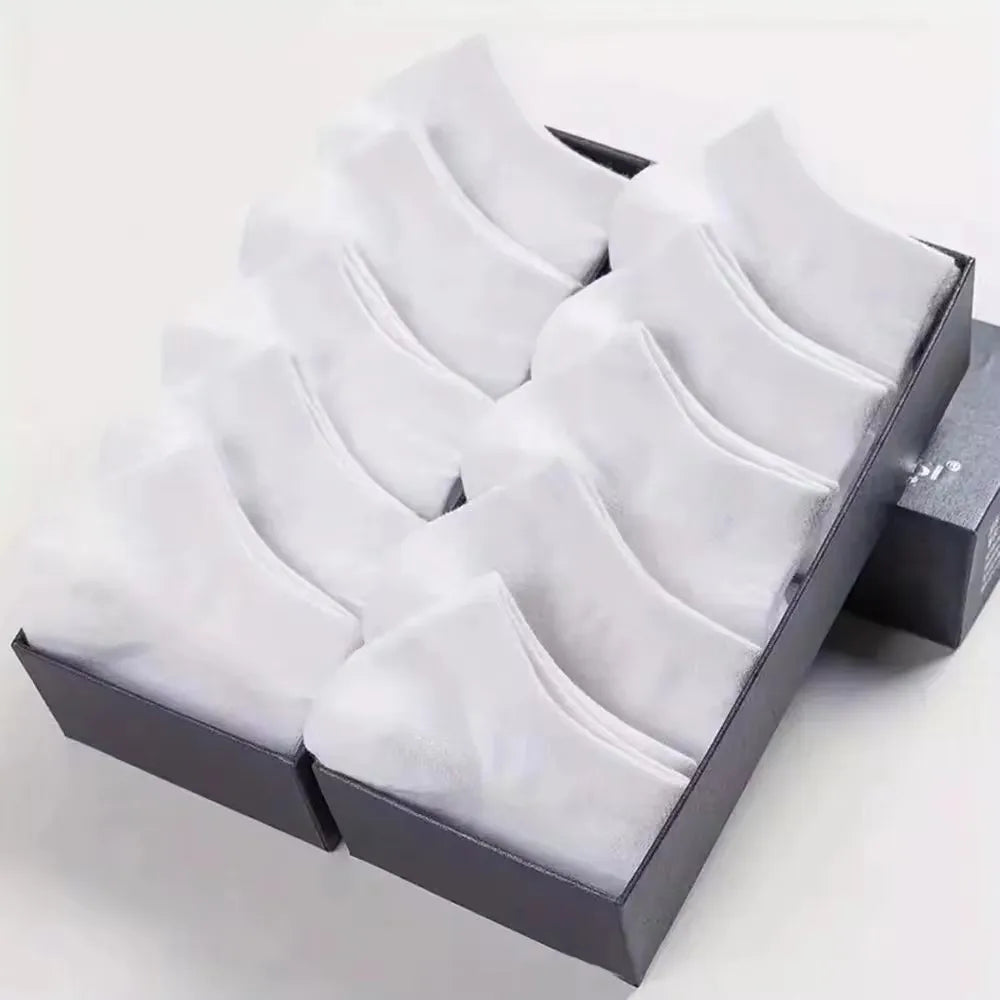 10 Pairs Men's Socks – Spring/Summer, Thin, Breathable, Soft Polyester Cotton, Black, Casual Business, Ankle Socks, Boat Socks