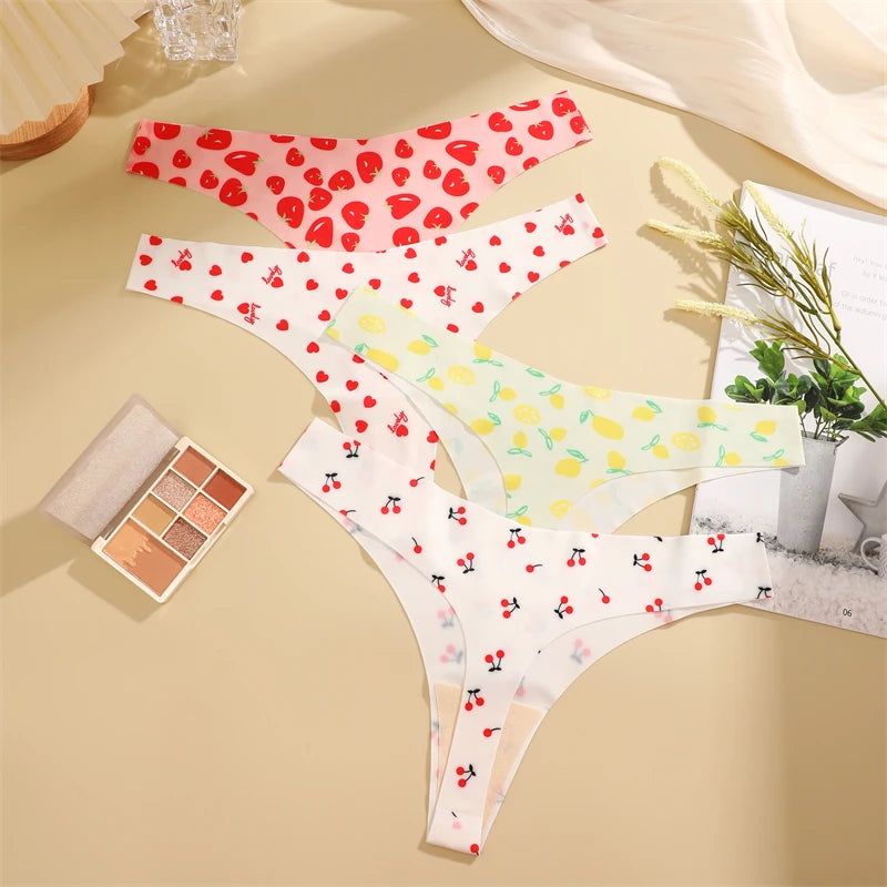 4PCS Ultra Soft Thong Panties – Sexy Graphic Print, Seamless, Stretch, Leopard G-String, Comfortable Lingerie