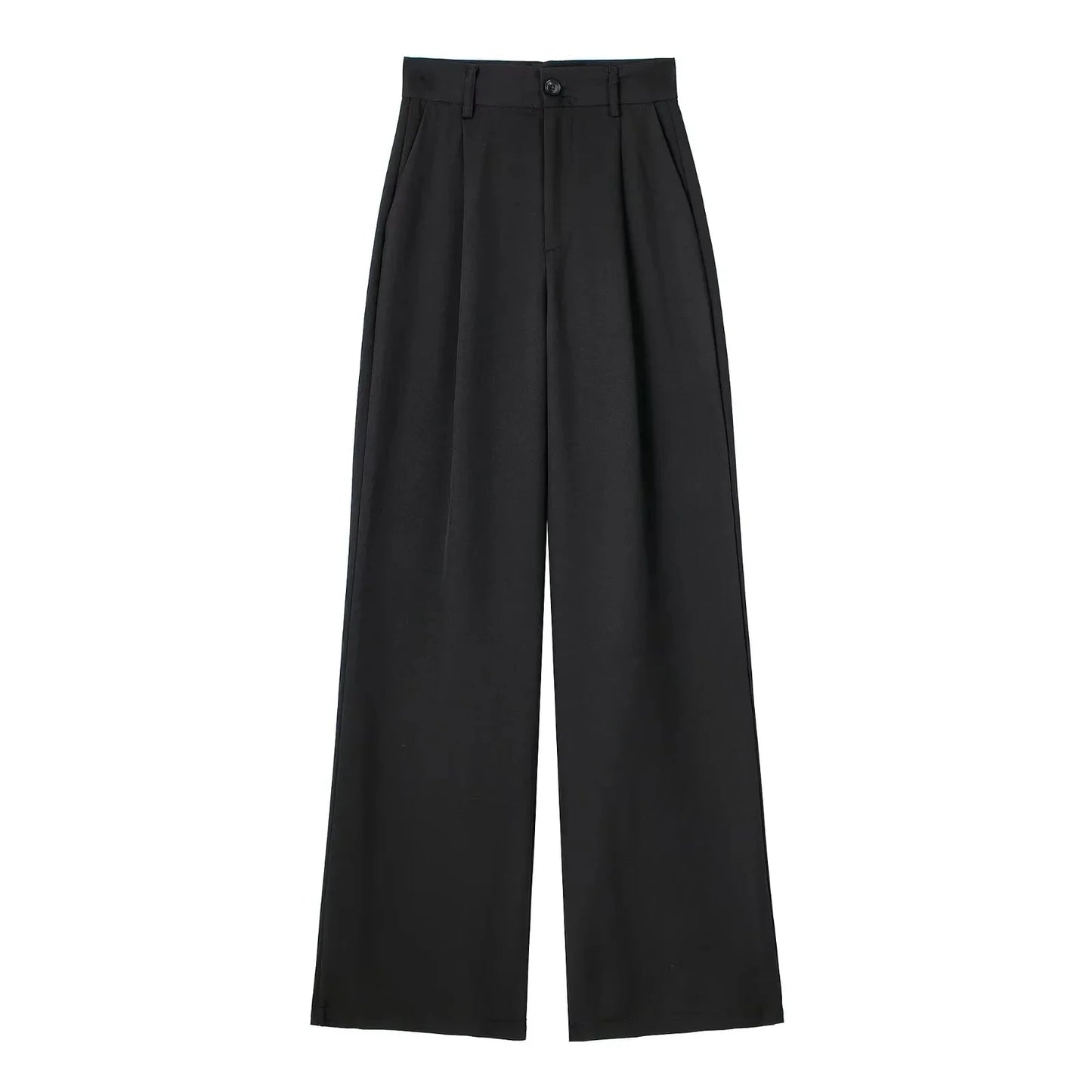Women's Formal Pants – Office Wear, Striped Design, Grey/Black, High Waist, Baggy Fit, Suit Style, Casual Wide Leg