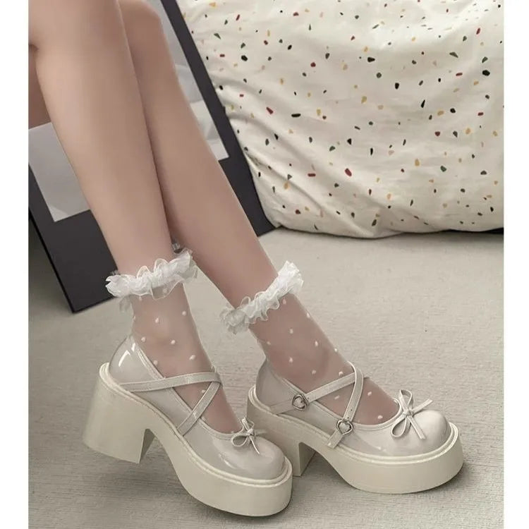 Lolita Mary Jane Shoes – Japanese Style, Vintage, Shallow High Heels, Chunky Platform, Cosplay Sandals