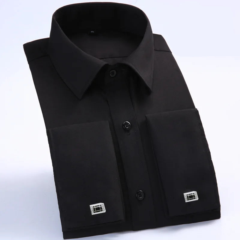 Men's French Cuff Formal Shirt – New White Long-Sleeved Business Button Shirt, Regular Fit With Cuff Buttons