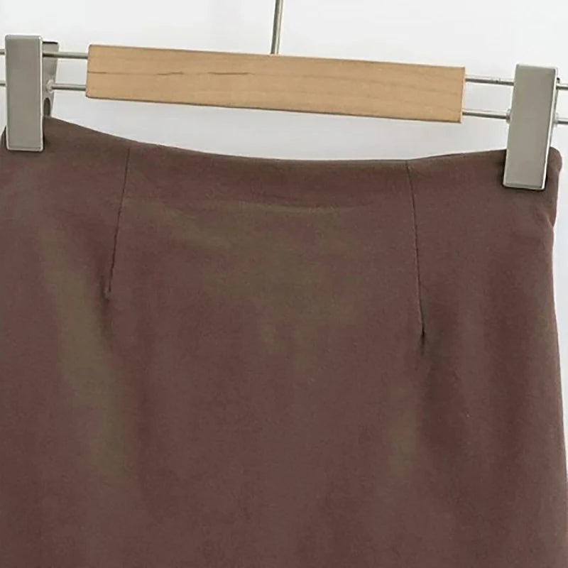 Low V-Waist A-Line Skirt – Elastic, Slim Fit, Solid Color, Casual Style