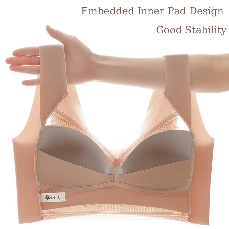 Women's Lace Bra – Perspective Bralette, Push Up Ice Silk Deep V Bra, Sexy Lingerie Tops, Plus Size Cup