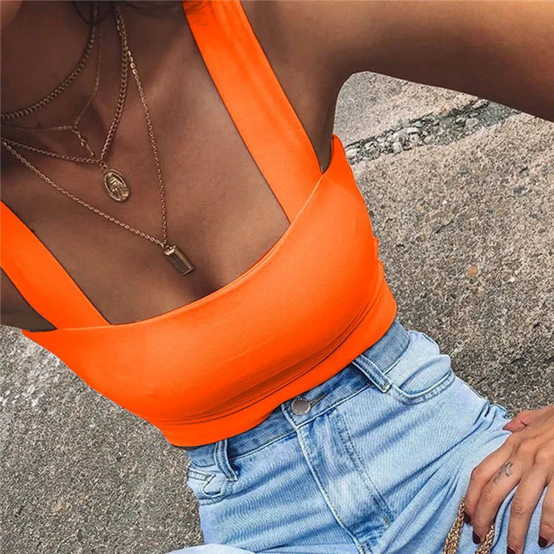 Square Neck Sleeveless Crop Top – Summer, Casual, Off-Shoulder, Cami Style, Sexy, Backless Tank