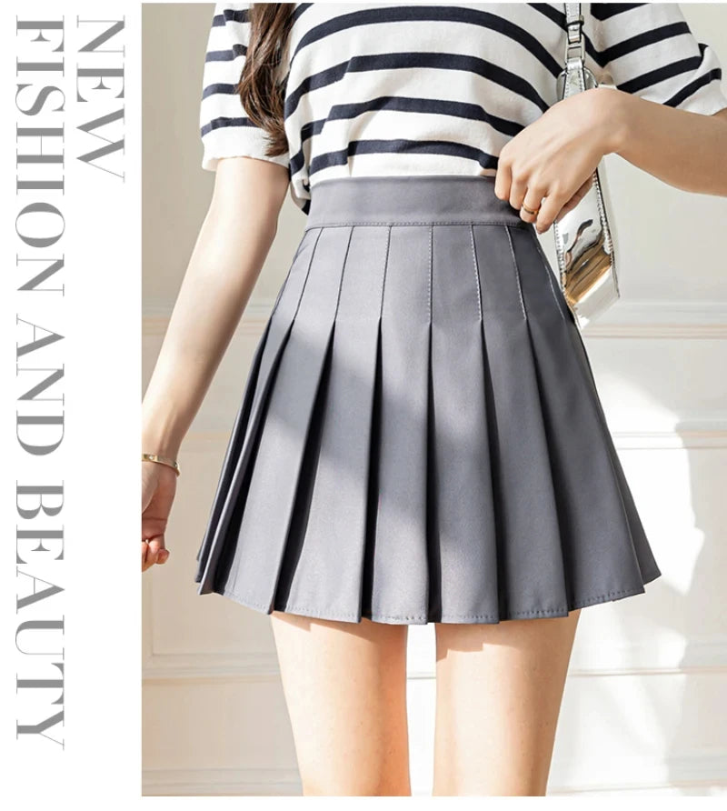 Women's Pleated Mini Skirt – High Waist, Zipper, Summer, JK Dancing Style, Fashion Student A-Line