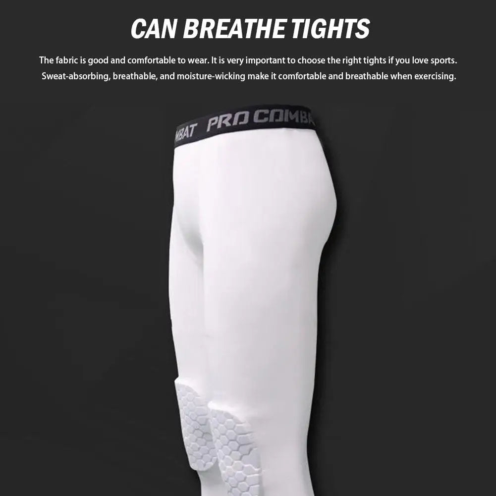Men's Safety Anti-Collision Pants – Basketball Training 3/4 Tights Leggings, Knee Pads Protector, Sports Compression Trousers