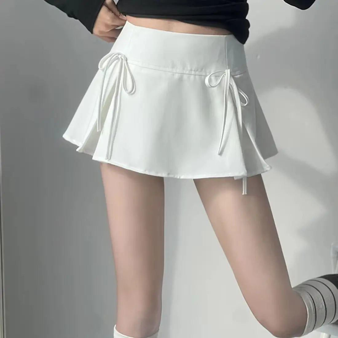Women's Y2K Bow Skirt – Pleated A-Line, Solid Color, Harajuku Korean Preppy Style