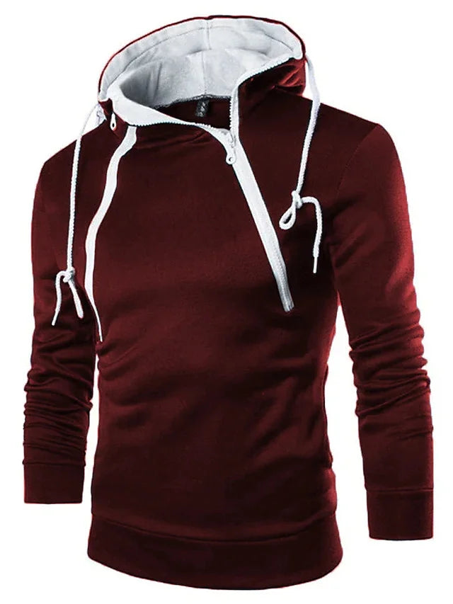 Men's Long Sleeve Zipper Hoodie – High Neck Pullover Sweatshirt, Casual Jacket Coat